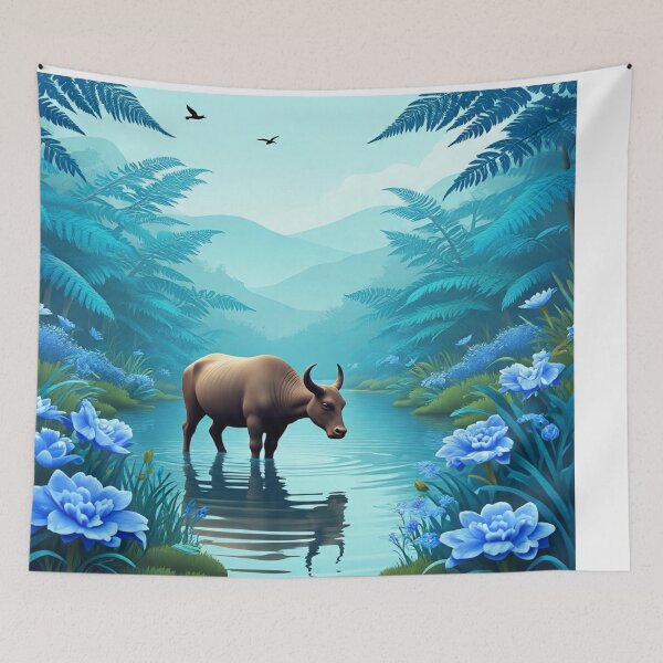 Item preview, Cool Blue Garden Collection with Adorable Carabao designed and sold by Dailywalker22.