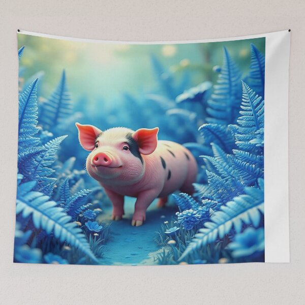 Item preview, Cool Blue Garden Collection with Adorable Pig designed and sold by Dailywalker22.