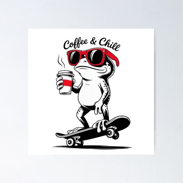 Artikelvorschau, Cooler Skater Frosch Kaffee Chill Vibes entworfen und verkauft von MonkiFlipp.