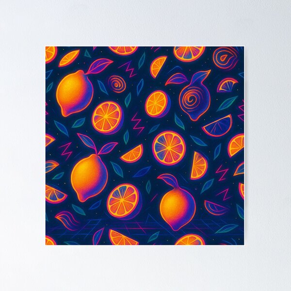 Item preview, Retro Neon Citrus Vibes Bold Abstract Lemon Seamless Pattern designed and sold by CapturedByeJ.