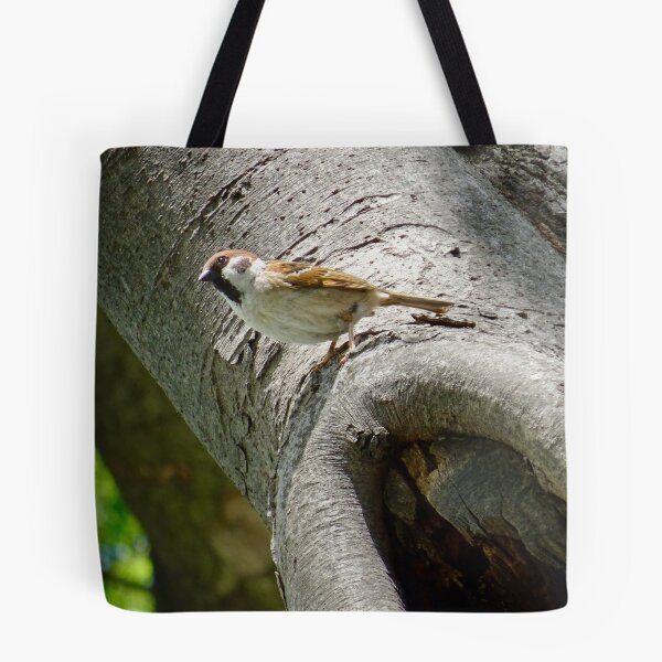 Item preview, Male sparrow on a tree trunk designed and sold by Whimsyiskey.