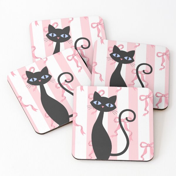 Item preview, Cute Trendy Retro Black Cat Coquette Pink Bows designed and sold by CapturedByeJ.
