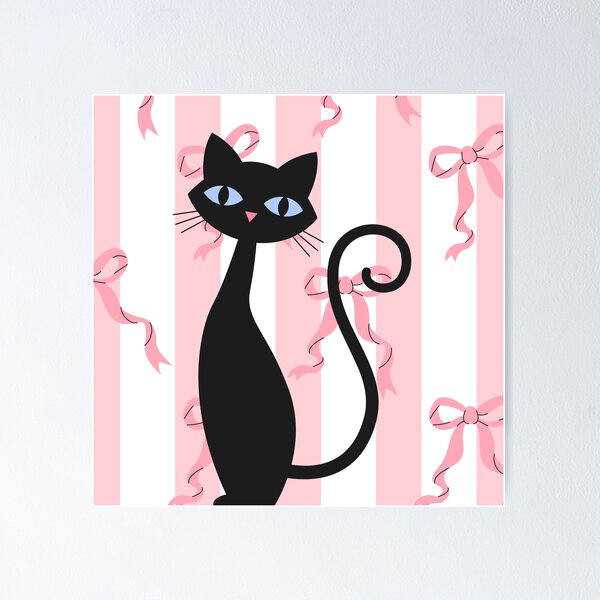 Item preview, Cute Trendy Retro Black Cat Coquette Pink Bows designed and sold by CapturedByeJ.