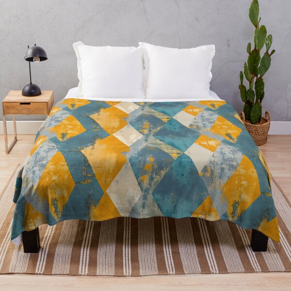 Item preview, Gold and Blue Diamonds Painted with Sharp Lines and Rough Texture designed and sold by Monochrome-Dog.