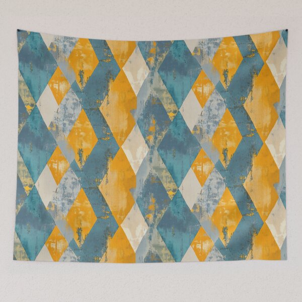 Item preview, Gold and Blue Diamonds Painted with Sharp Lines and Rough Texture designed and sold by Monochrome-Dog.