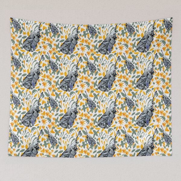 Item preview, Blue Bats with yellow Flora and Fauna designed and sold by Nawafiadesigns.