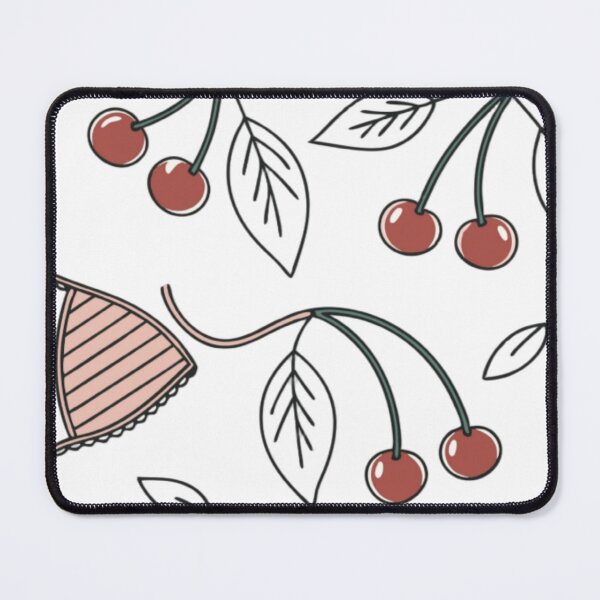 Item preview, Pink Striped Bikini Top with Cherries on Black Background designed and sold by Creative88Art.