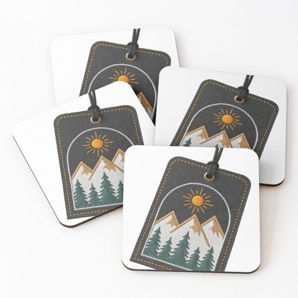 Item preview, Rectangular Black Fabric Tag with Mountain Landscape Design designed and sold by Creative88Art.