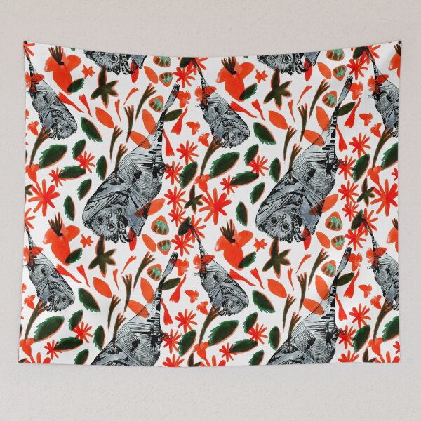 Item preview, Blue Bats with red Flora and Fauna designed and sold by Nawafiadesigns.