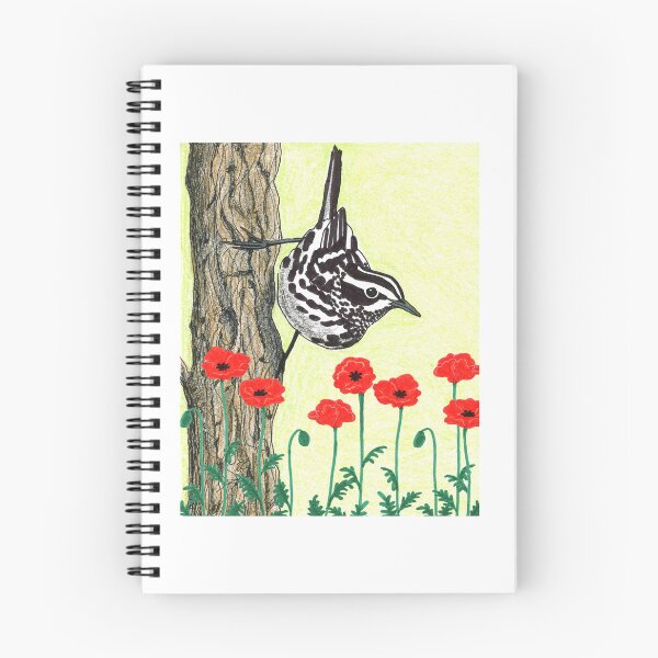 Item preview, Black-and-white Warbler with Poppies designed and sold by paperbirdstudio.