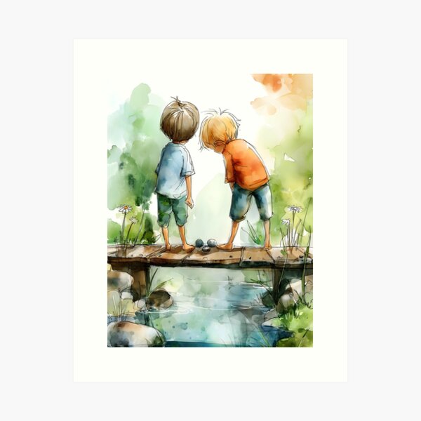 Item preview, Balancing on the Bridge – Watercolor Storybook Childrens illustration designed and sold by WabiSabiSjak.