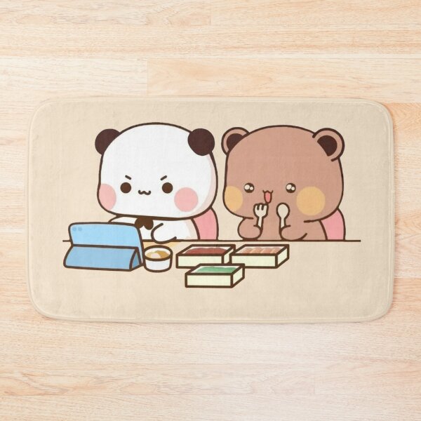 Aperçu de l'œuvre Couple de pandas Bubu Dudu et d'oursons brownies mangeant 2026 créée et vendue par BlueSkylineArts.