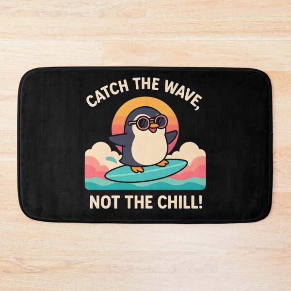Item preview, Catch the Wave, Not the Chill! – Cute Surfing Penguin Retro Sunset T-Shirt designed and sold by JaroPrints.