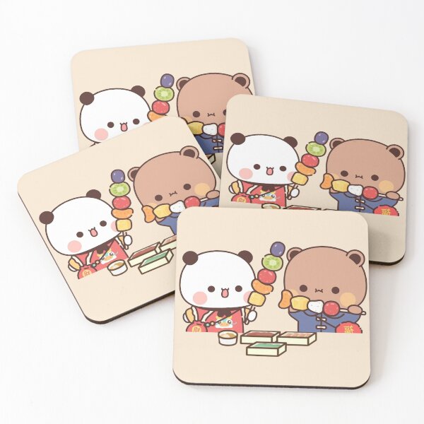 Aperçu de l'œuvre Couple de pandas Bubu Dudu et d'oursons brownies mangeant 2026 créée et vendue par BlueSkylineArts.