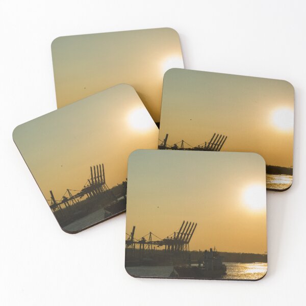 Item preview, Sunset Over Industrial Port – Golden Light on Water designed and sold by Ellaire.