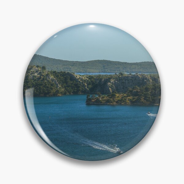 Item preview, Coastal Boats in Motion – Scenic Blue Bay and Cliffs designed and sold by Ellaire.