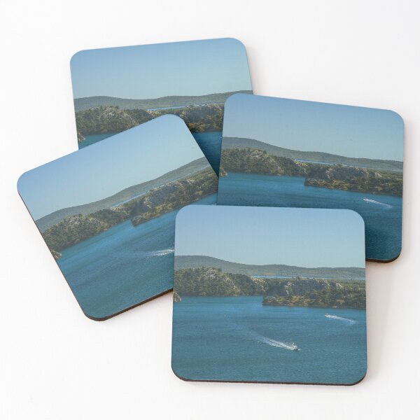 Item preview, Coastal Boats in Motion – Scenic Blue Bay and Cliffs designed and sold by Ellaire.