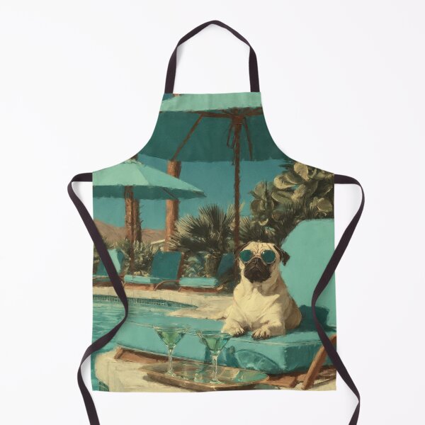 Item preview, Fawn Pug by Pool with Cocktails Desert Resort Illustration designed and sold by Janine Aykens.