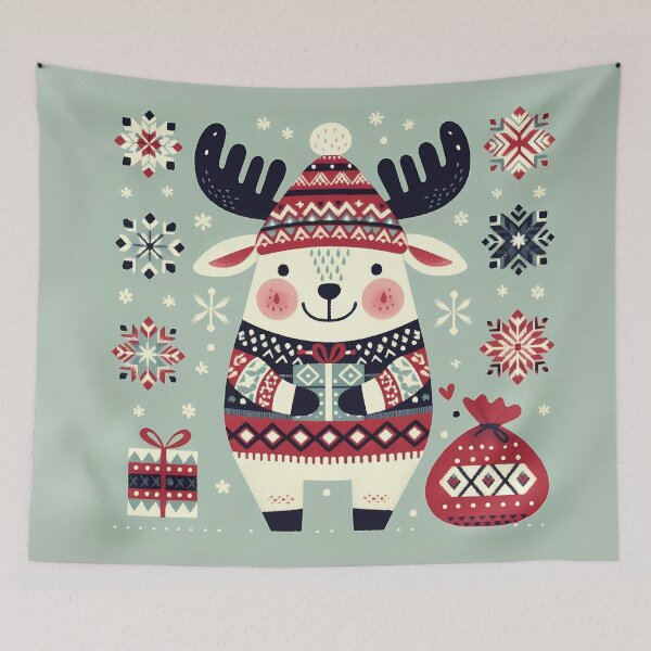 Item preview, Festive Moose - Scandinavian Folk Art by heidiannemorris © designed and sold by FOLK ART FUSION by heidiannemorris.