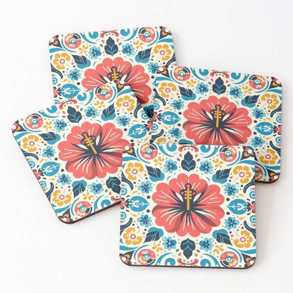 Item preview, Hibiscus Flower Pattern - Scandinavian Folk Art by heidiannemorris © designed and sold by FOLK ART FUSION by heidiannemorris.