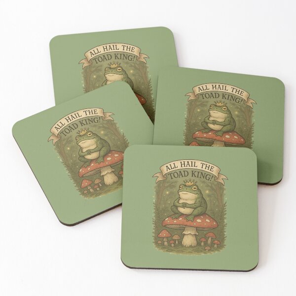 Item preview, All Hail the Toad King! – Fairycore & Cottagecore Frog on Mushroom Art designed and sold by MarCinu Art.