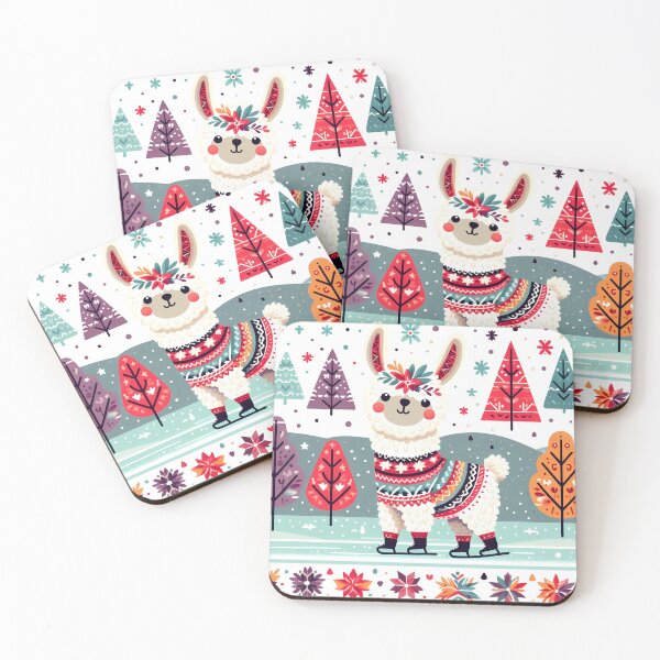 Item preview, Llama linda patinando sobre hielo - Arte popular escandinavo de heidiannemorris © designed and sold by FOLK ART FUSION by heidiannemorris.