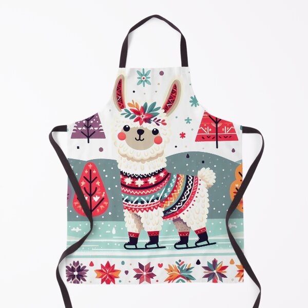 Item preview, Ice Skating Cute Llama - Scandinavian Folk Art by heidiannemorris © designed and sold by FOLK ART FUSION by heidiannemorris.