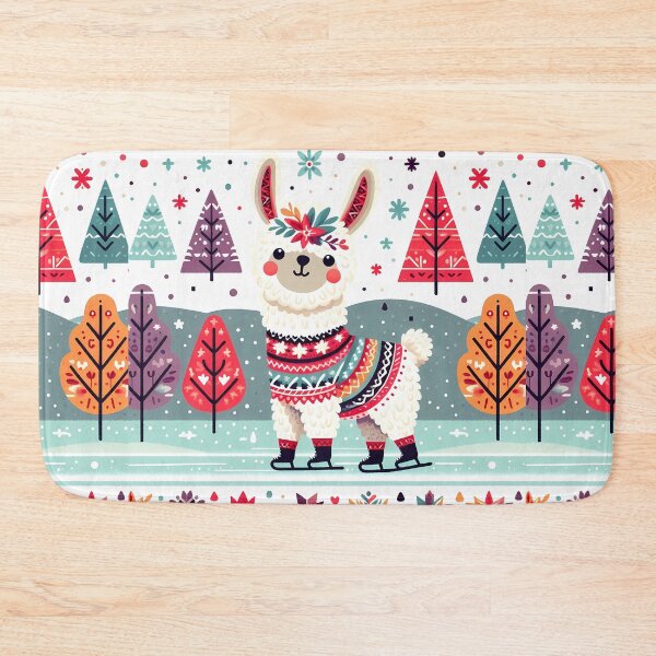 Item preview, Ice Skating Cute Llama - Scandinavian Folk Art by heidiannemorris © designed and sold by FOLK ART FUSION by heidiannemorris.