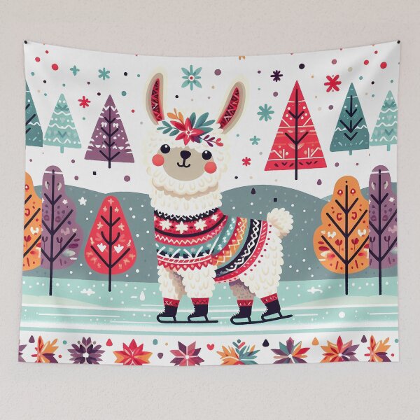 Item preview, Ice Skating Cute Llama - Scandinavian Folk Art by heidiannemorris © designed and sold by FOLK ART FUSION.