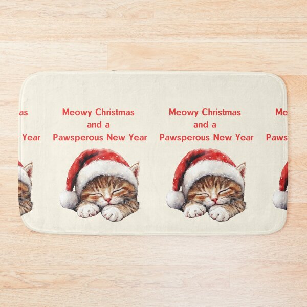 Item preview, Kitten sleeping in Santa hat, Cat Christmas, Christmas tree, christmas postcard, christmas tee designed and sold by Coolparrotgirl.