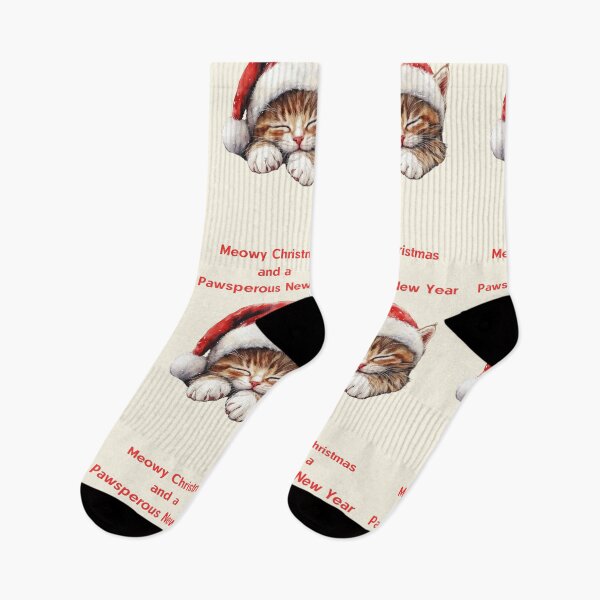 Item preview, Kitten sleeping in Santa hat, Cat Christmas, Christmas tree, christmas postcard, christmas tee designed and sold by Coolparrotgirl.