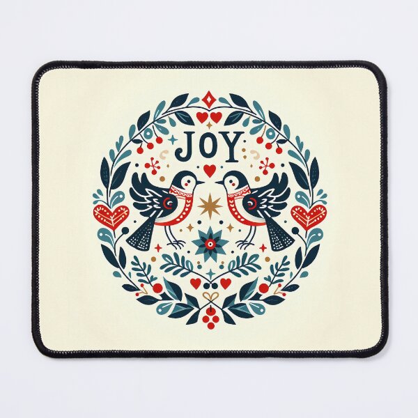 Item preview, Love Birds Festive Joy - Scandinavian Folk Art by heidiannemorris © designed and sold by FOLK ART FUSION.