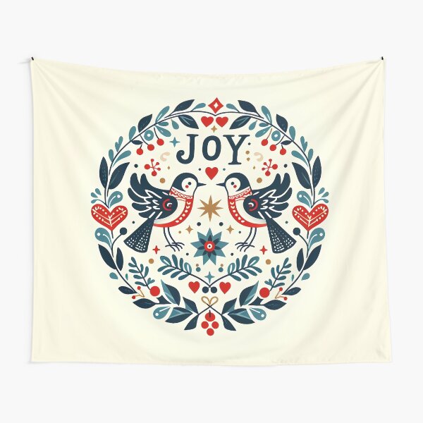 Item preview, Love Birds Festive Joy - Scandinavian Folk Art by heidiannemorris © designed and sold by FOLK ART FUSION by heidiannemorris.
