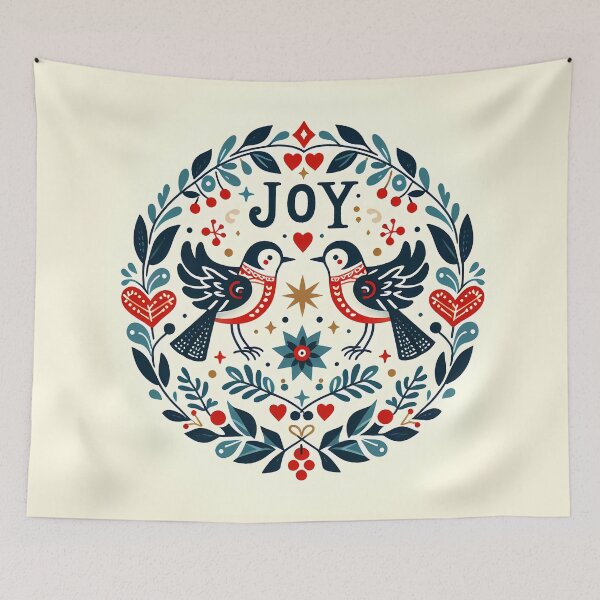 Item preview, Love Birds Festive Joy - Scandinavian Folk Art by heidiannemorris © designed and sold by FOLK ART FUSION by heidiannemorris.