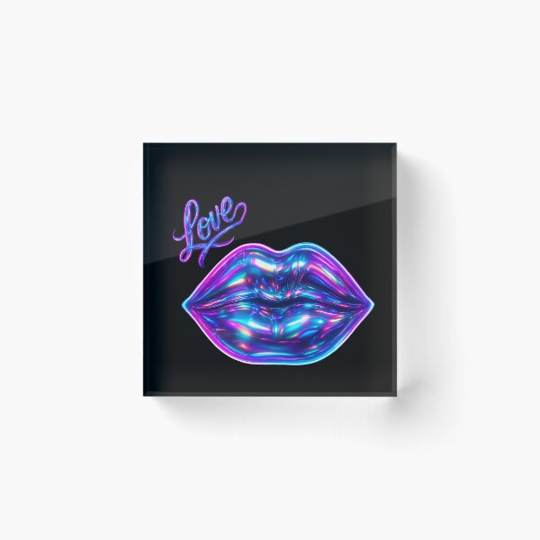 Item preview, Neon Holographic Love Lips – Futuristic Pop Art Wall Print designed and sold by Psycho-Crazy.