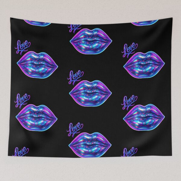 Item preview, Neon Holographic Love Lips – Futuristic Pop Art Wall Print designed and sold by Psycho-Crazy.