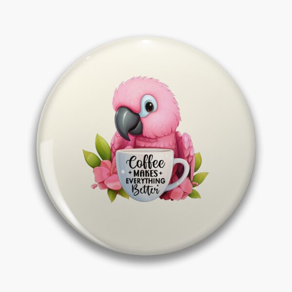 Item preview, Cute  Cartoon parrot with coffee, pink parrot with pink flower designed and sold by Coolparrotgirl.