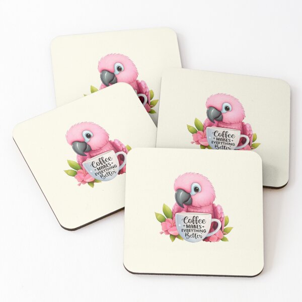 Item preview, Cute  Cartoon parrot with coffee, pink parrot with pink flower designed and sold by Coolparrotgirl.