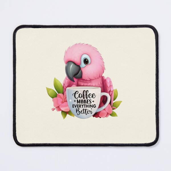 Item preview, Cute  Cartoon parrot with coffee, pink parrot with pink flower designed and sold by Coolparrotgirl.