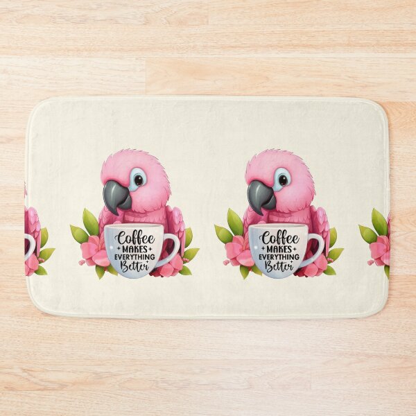 Item preview, Cute  Cartoon parrot with coffee, pink parrot with pink flower designed and sold by Coolparrotgirl.