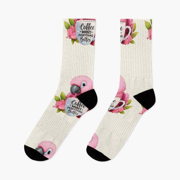 Item preview, Cute  Cartoon parrot with coffee, pink parrot with pink flower designed and sold by Coolparrotgirl.