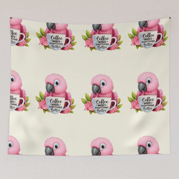 Item preview, Cute  Cartoon parrot with coffee, pink parrot with pink flower designed and sold by Coolparrotgirl.