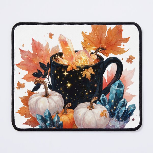 Item preview, Magical Autumn Mug with Crystals, Pumpkins, and Leaves designed and sold by Anastasiia Yurevych.