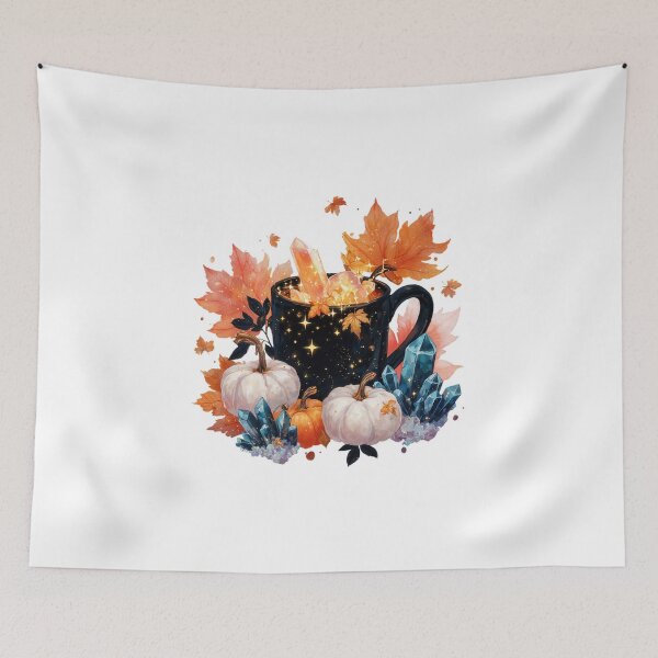 Item preview, Magical Autumn Mug with Crystals, Pumpkins, and Leaves designed and sold by Anastasiia Yurevych.