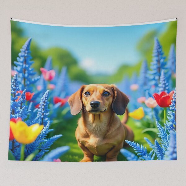 Item preview, Cool Blue Garden Collection with Adorable Dachshund designed and sold by Dailywalker22.