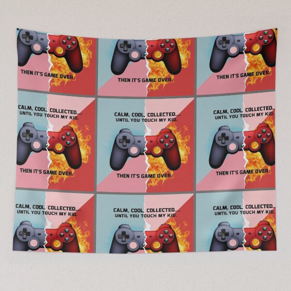 Item preview, Calm Cool Collected-Until You Touch My Kid Then It's Game Over Design for Mothers Bold Red Pink and Teal with Fire Game Controller designed and sold by TSFPrints.