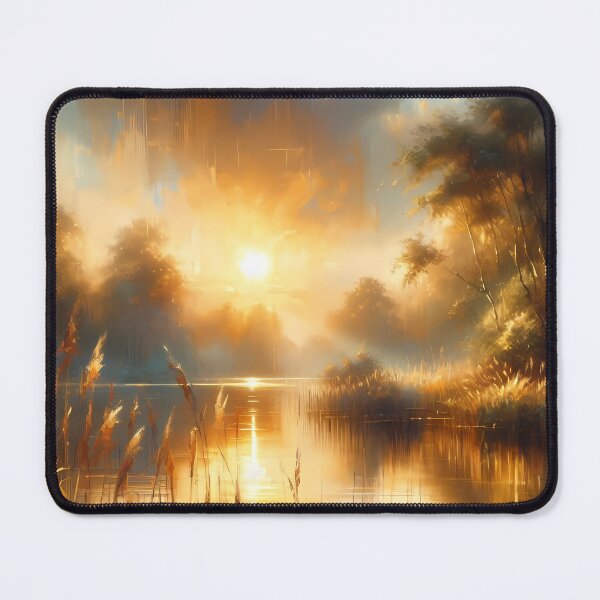 Item preview, Golden Lake Sunset – Painterly Tranquil Landscape designed and sold by Dino-Lune.