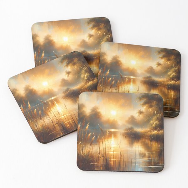 Item preview,  Golden Lake Sunset – Painterly Tranquil Landscape designed and sold by Dino-Lune.