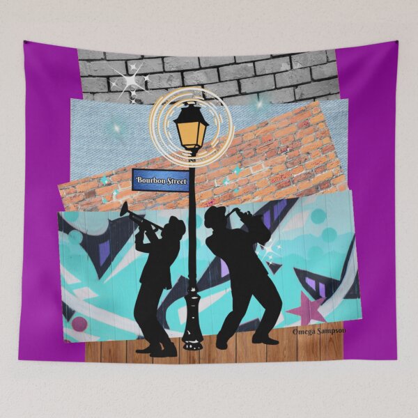 Item preview, Collage of Bourbon Street and Musician duo designed and sold by artbyomega.