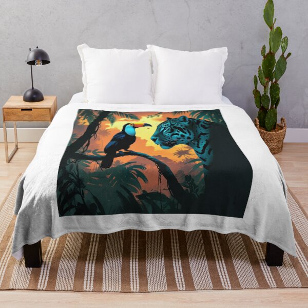 Item preview, Jaguar Toucan Silhouette Tropical Rainforest Art designed and sold by Max Store.